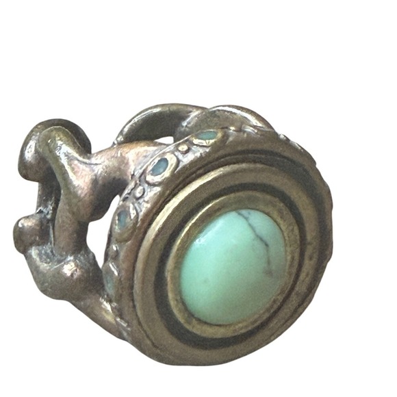 Jewelry - Vintage Lucky You Green Turquoise Gemstone Ring Brass Tone Boho Chic Size 7
